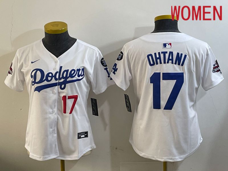 Women Los Angeles Dodgers #17 Ohtani White Game 2024 Nike MLB Jersey style 12096->women mlb jersey->Women Jersey
